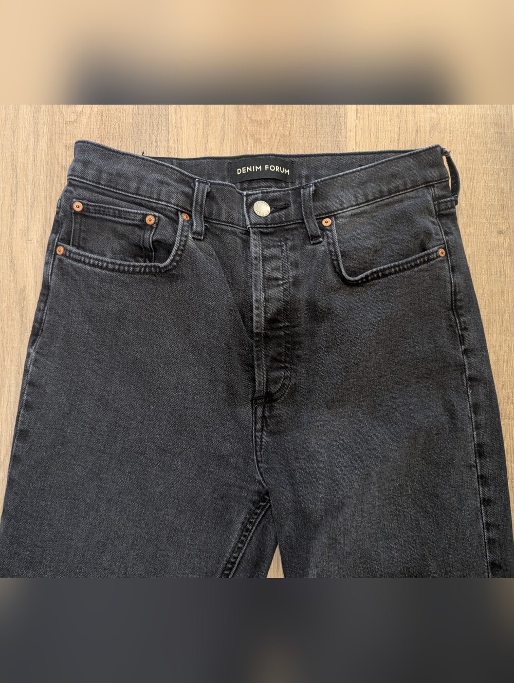 Denim Forum Straight Leg Jeans in Washed Black - Picture 3 of 8
